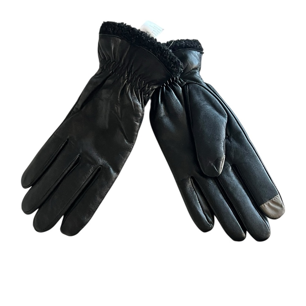 Clarks Women’s Black Leather Touchscreen Gloves Sherpa Lined XL NWT